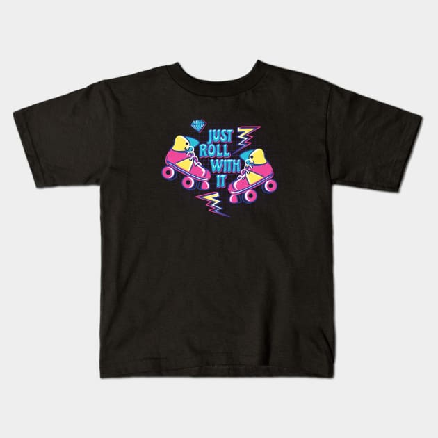 Just Roll With It Skates Retro Kids T-Shirt by Can Photo